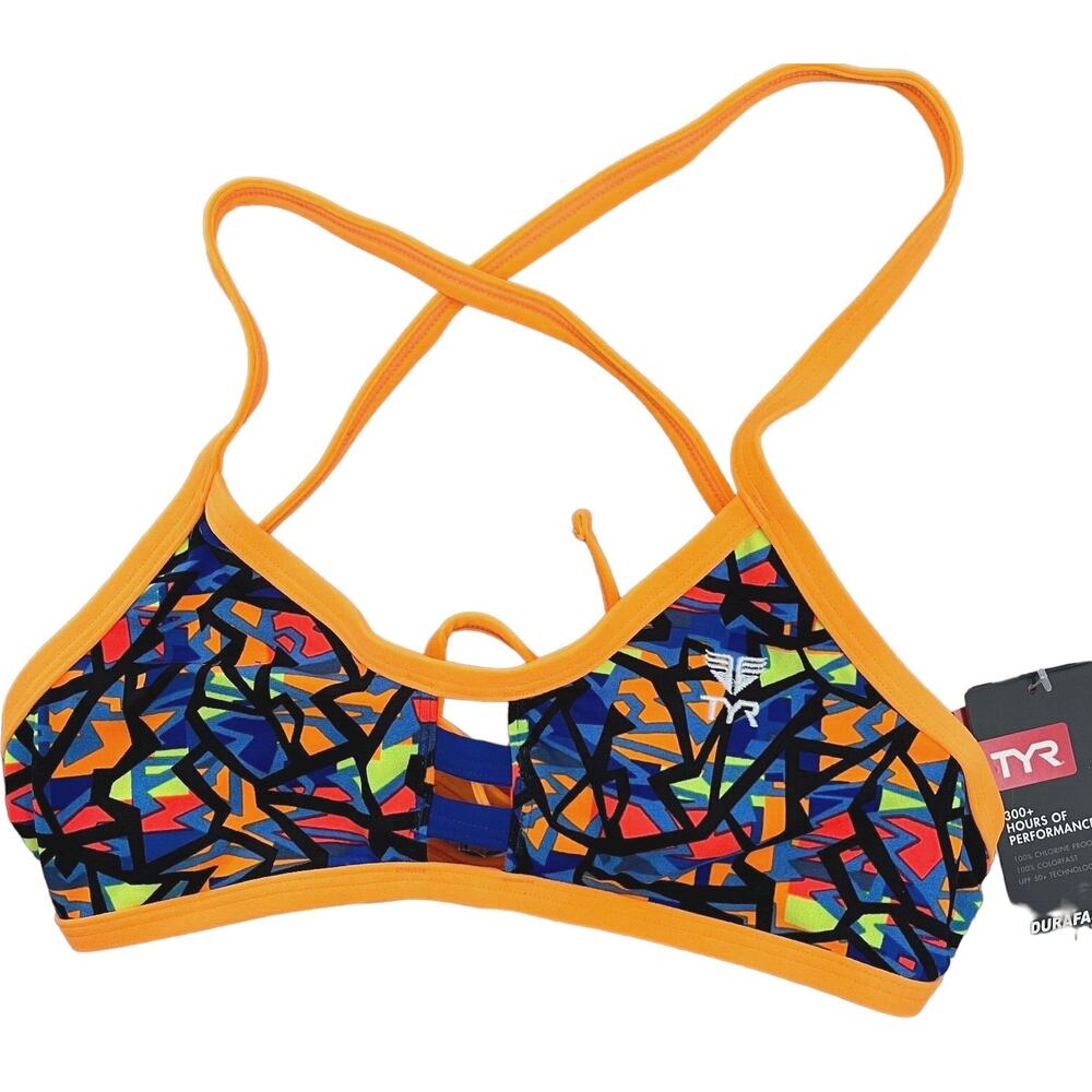 TYR DuraFast Costa Mesa Pacific Tieback Top Swim Top Orange Purple Small 4/6